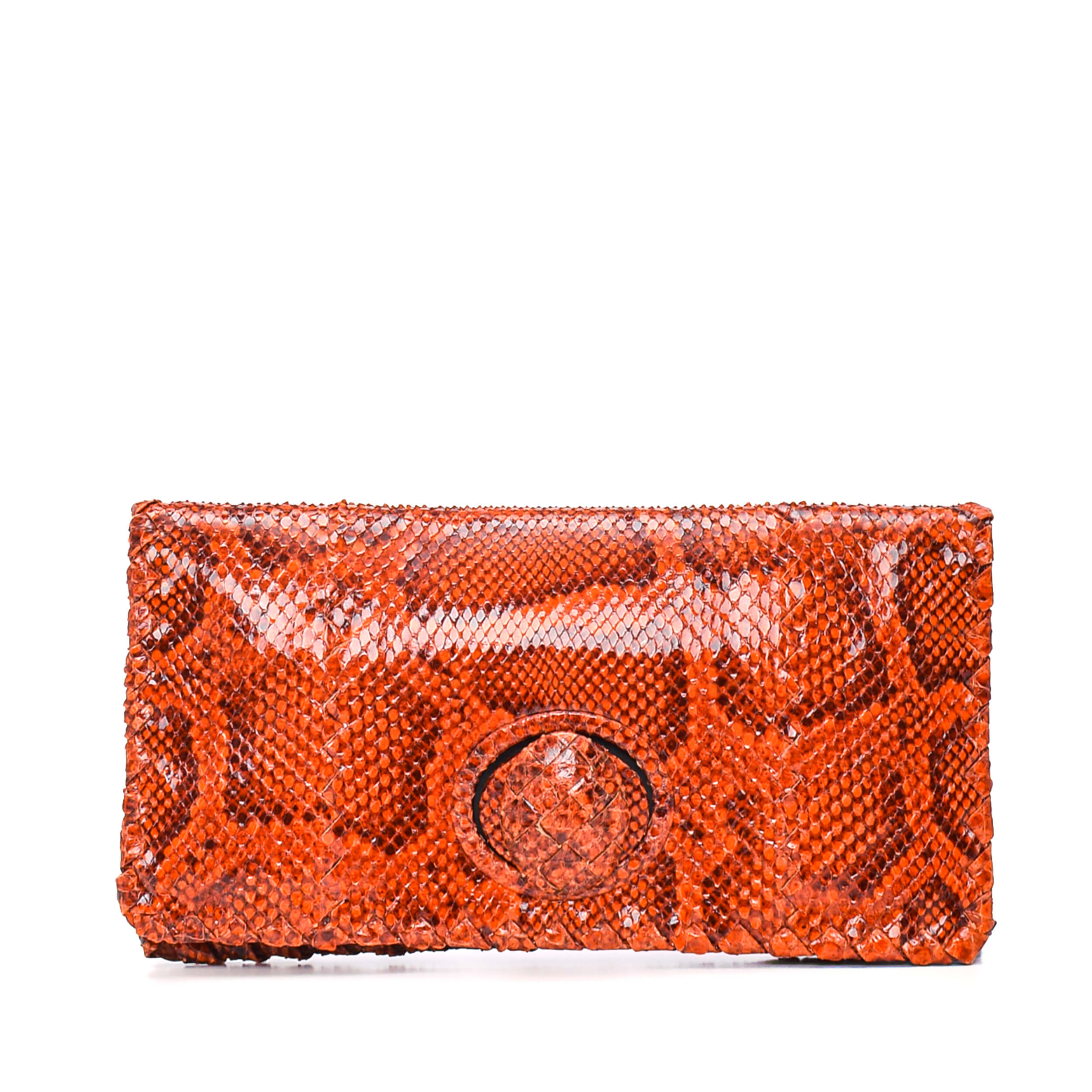 Bottega Veneta - Orange Python Leather Orange Lock Clutch